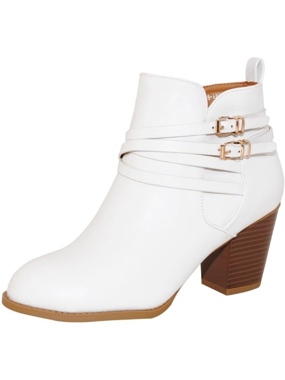 Women's White Classic Pointed-Toe Chunky 3-inch Block Heel Casual Ankle Boots